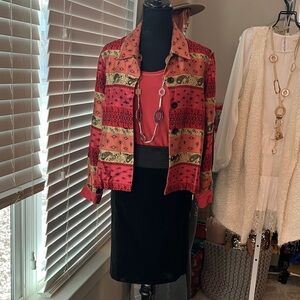 SIZE SMALL 4 piece Colorful Patterned Jacket,Necklace Top, Skirt set